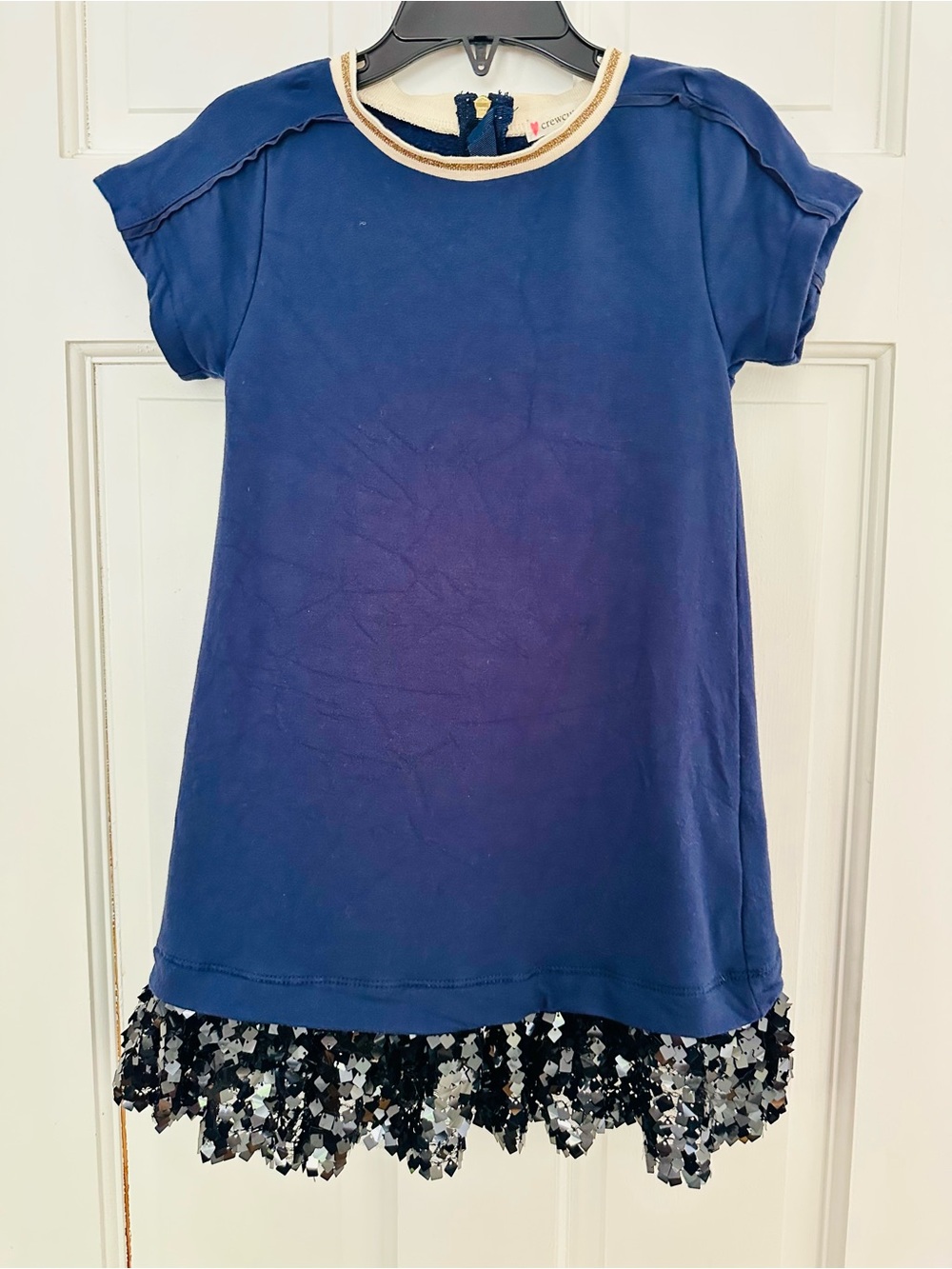 Jcrew Crewcuts Navy & Black A-Line Shortsleeve Dress w Sequin Trim Sz 4